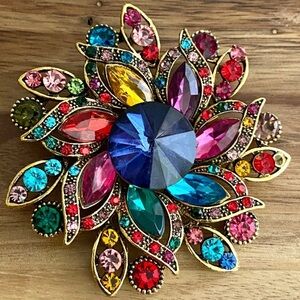 Multicolor Crystal Flower Brooch